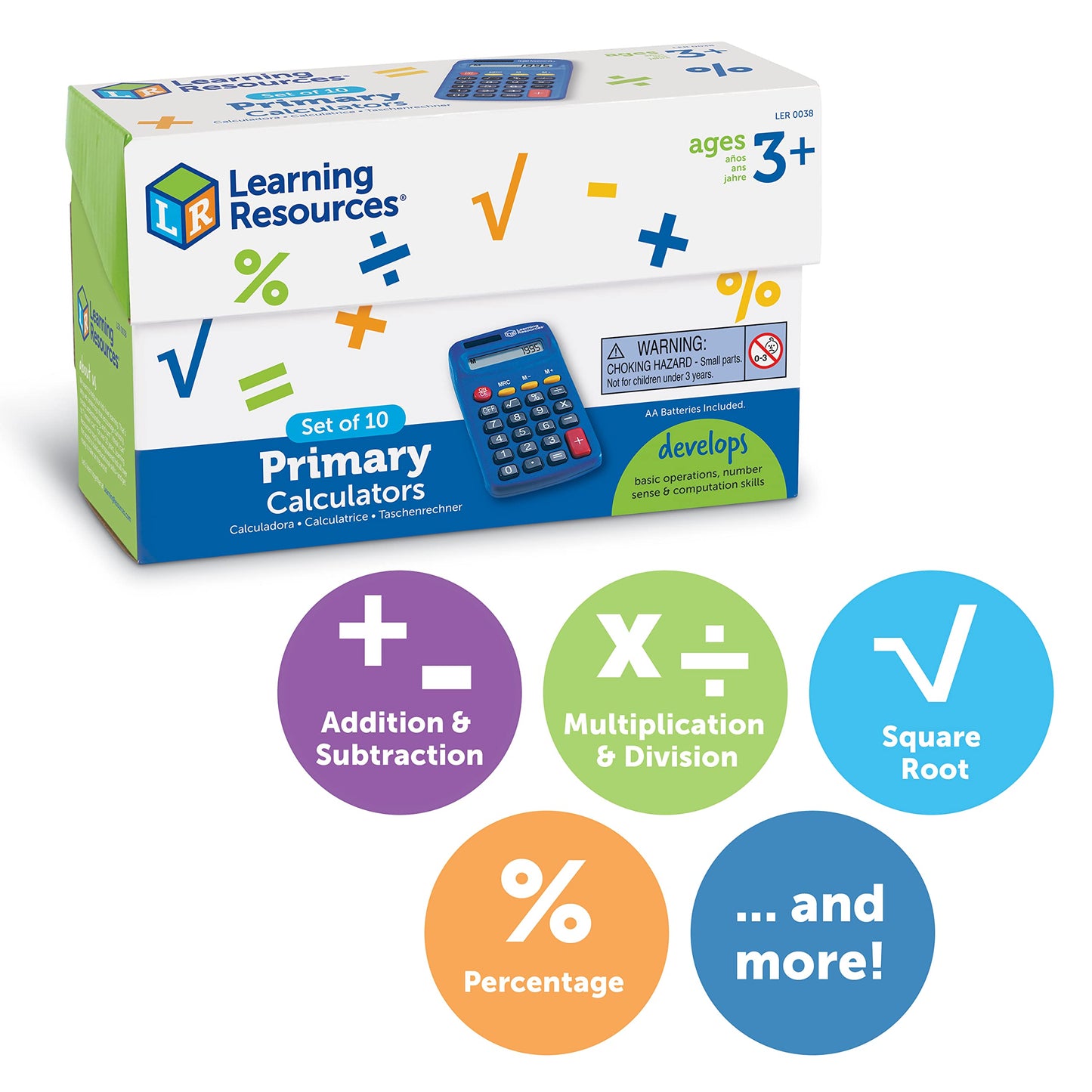 Learning Resources Primary Calculator - Basic Solar and Battery Powered Calculators for Students, Teach Basic Math Operations, School Supplies