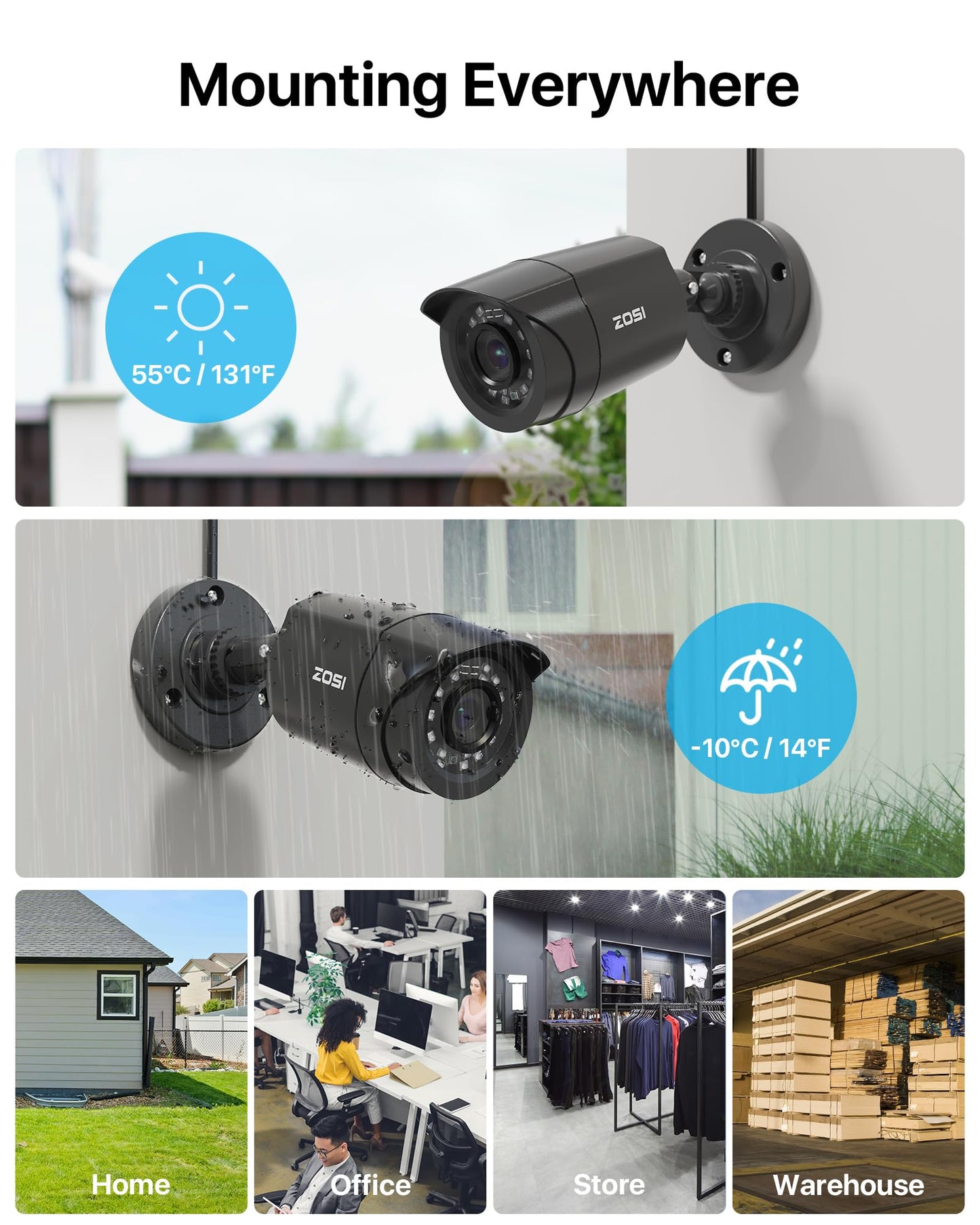 ZOSI 8CH 3K Lite Security Camera System with AI Human Vehicle Detection, 8 x 1920TVL Weatherproof Home Outdoor Cameras, 80ft Night Vision, Remote