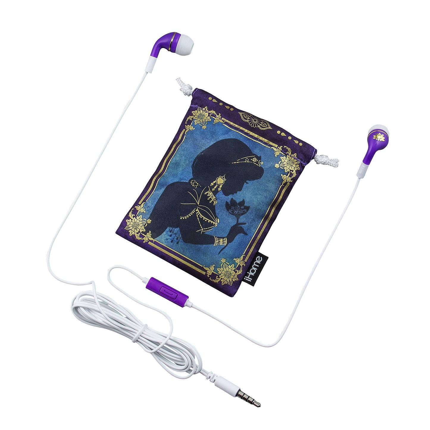 eKids Disney Princess Jasmine Earbud & in-Ear Headphones, Aladdin Wired Earbuds with Microphone, Ear Buds with Pouch for Fans of Aladdin Merch…