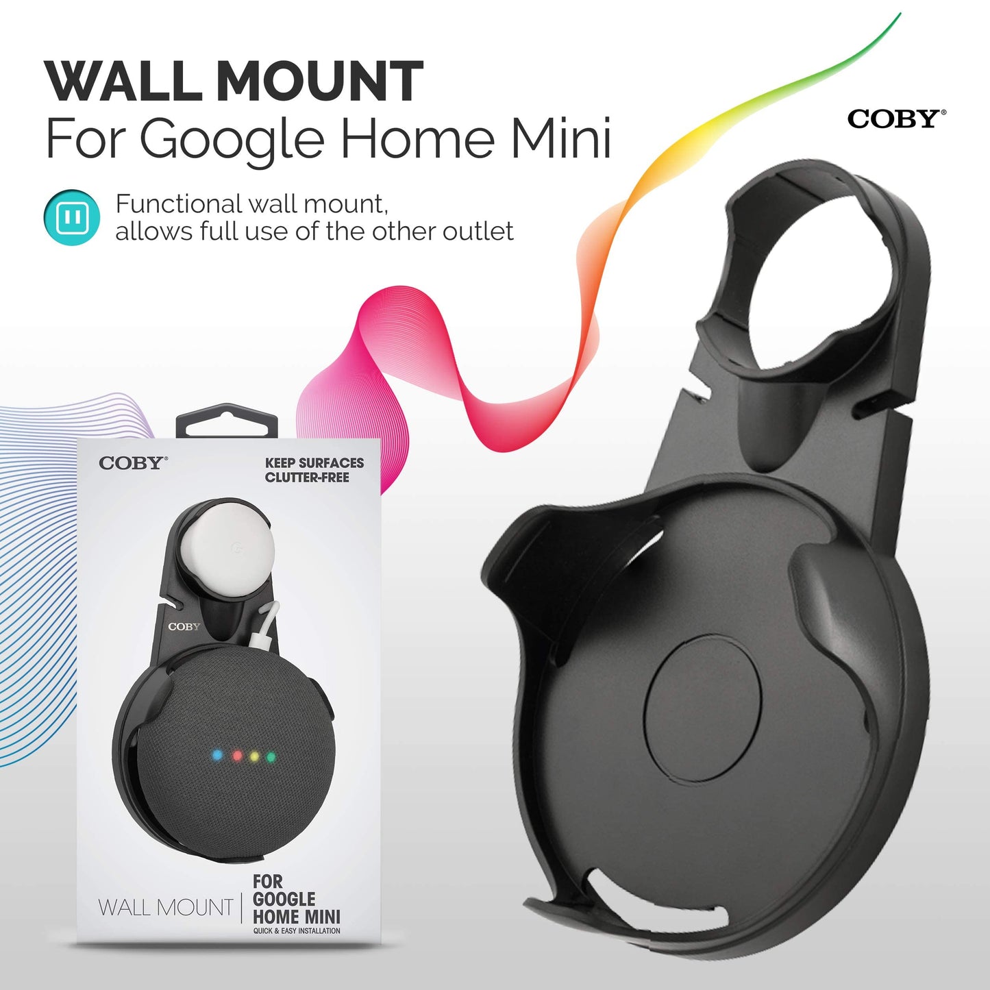 Coby Wall-Outlet Mount Smart Speaker Holder with Cord Holder & Cable Management, Wall Shelf for Google Nest Mini 2nd Gen & Google Home Mini 1st Gen