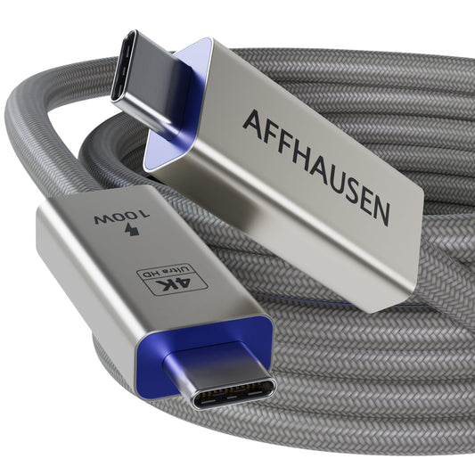 AFFHAUSEN USB C 3.2 Gen 2x2 Cable 3ft, 20Gbps High-Speed, 100W, 4K Display Support, Thunderbolt Braided Aluminum USB-C to USB-C Cable, USB C Cable