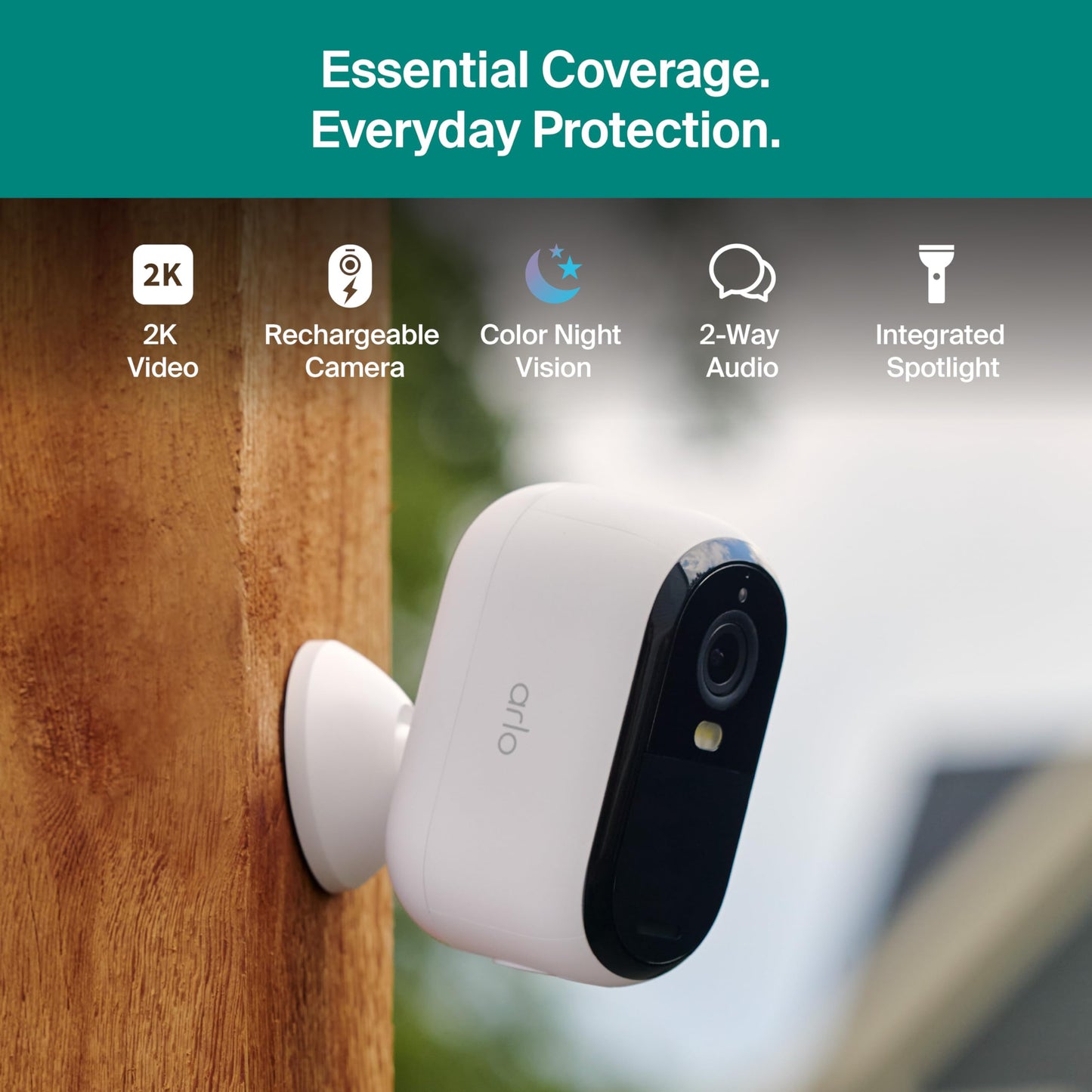 Arlo Essential Security Camera Wireless Outdoor 2K (3rd Gen, 2025 Release) - Battery Power, Person Recognition, Package Detection, Animated Preview