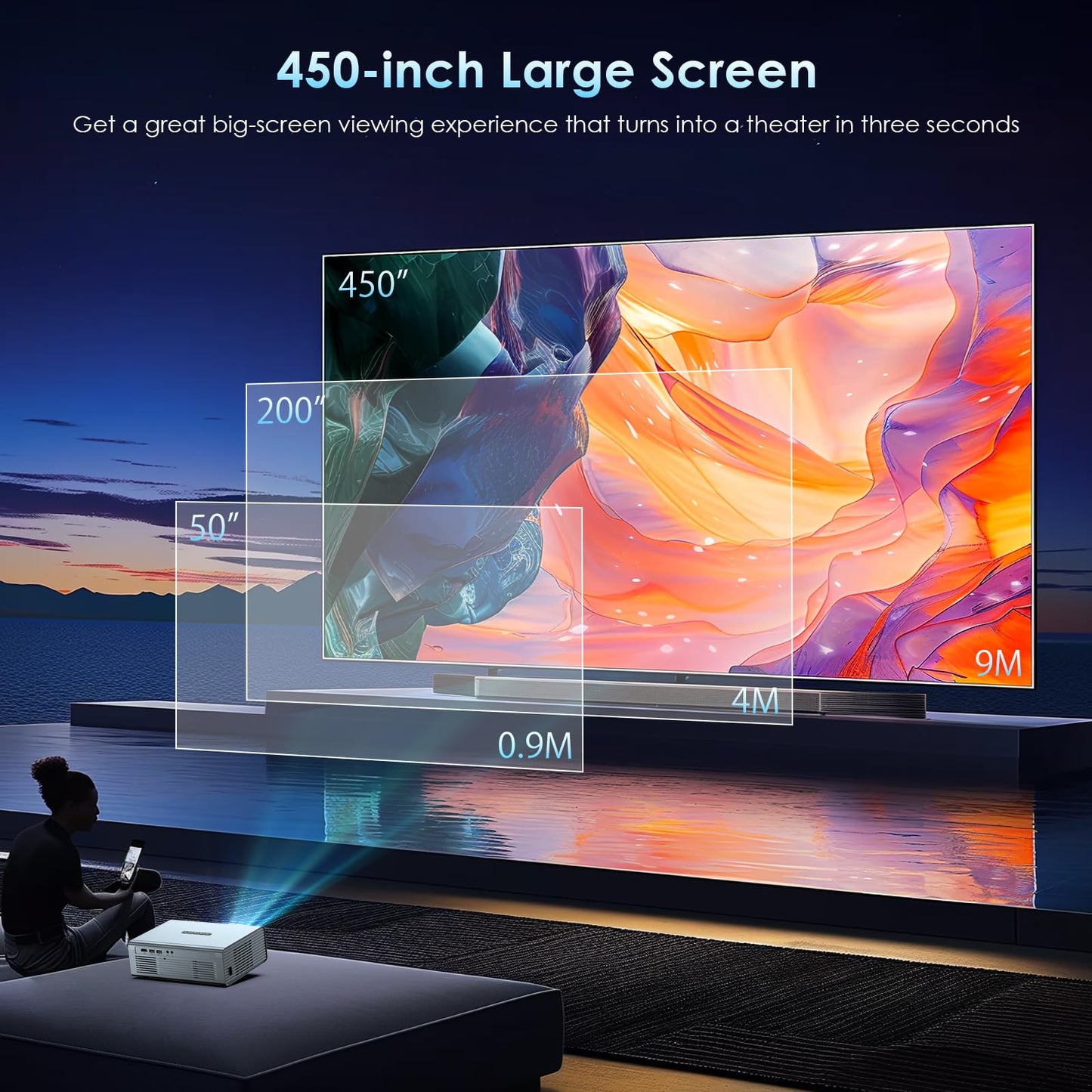 [Electric Focus] 4K Support Projector with WiFi6 and Bluetooth 5.3, Outdoor Projectors for Outside Video Use, OWNKNEW Gaming Movie Proyector, Auto