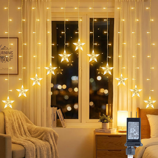 YOUNGAR Stars Icicle Lights,Younger Stars Curtain Lights,11.5ft 118LED Hanging Lights for Home Bedroom Ceiling, Warm White Lights Decor for Wall
