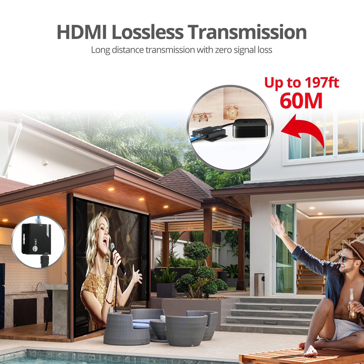 SIIG HDMI Over Cat6 Extender, 1080p, 197ft, PoC, CE-H3EX01-S1