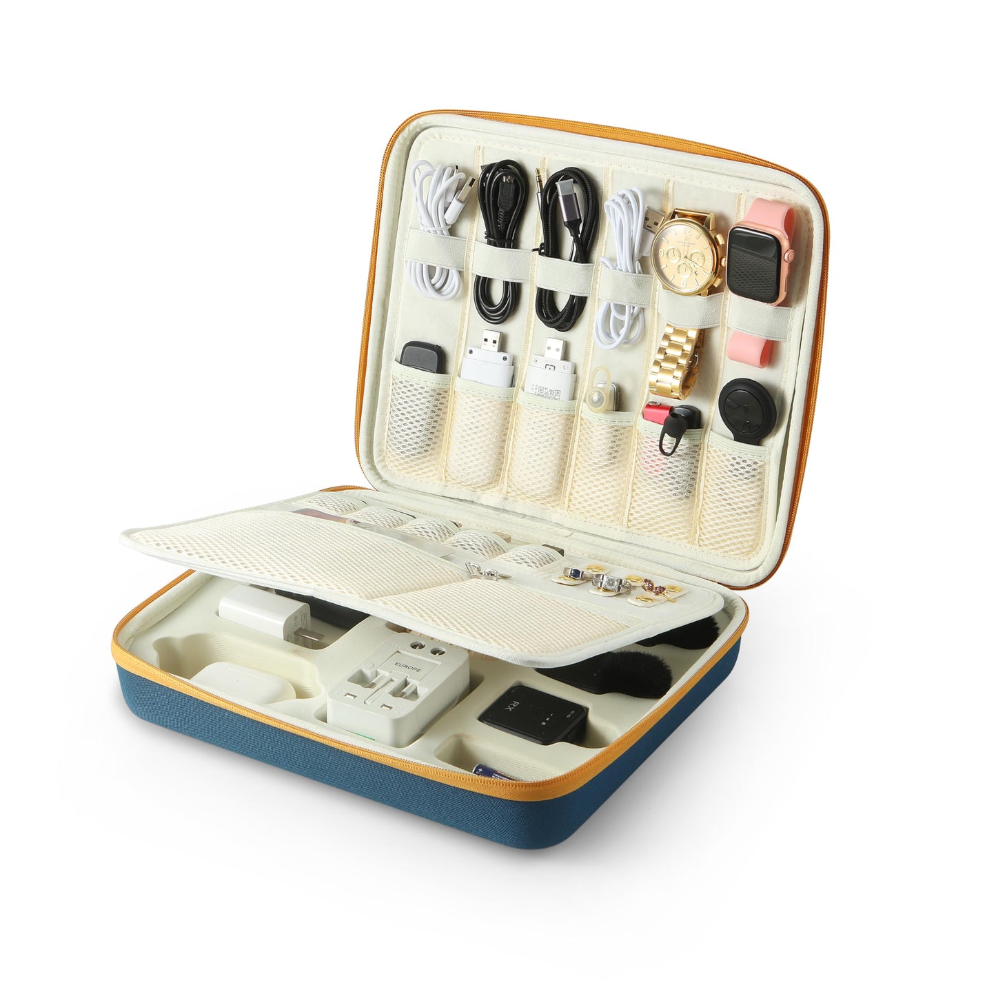 Electronics Organizer Case, Daily Tech Accessories Storage Bag for Charger, Cables, Power Bank, Lapel Mic,Watch, Passport, Travel Electronic Organizer