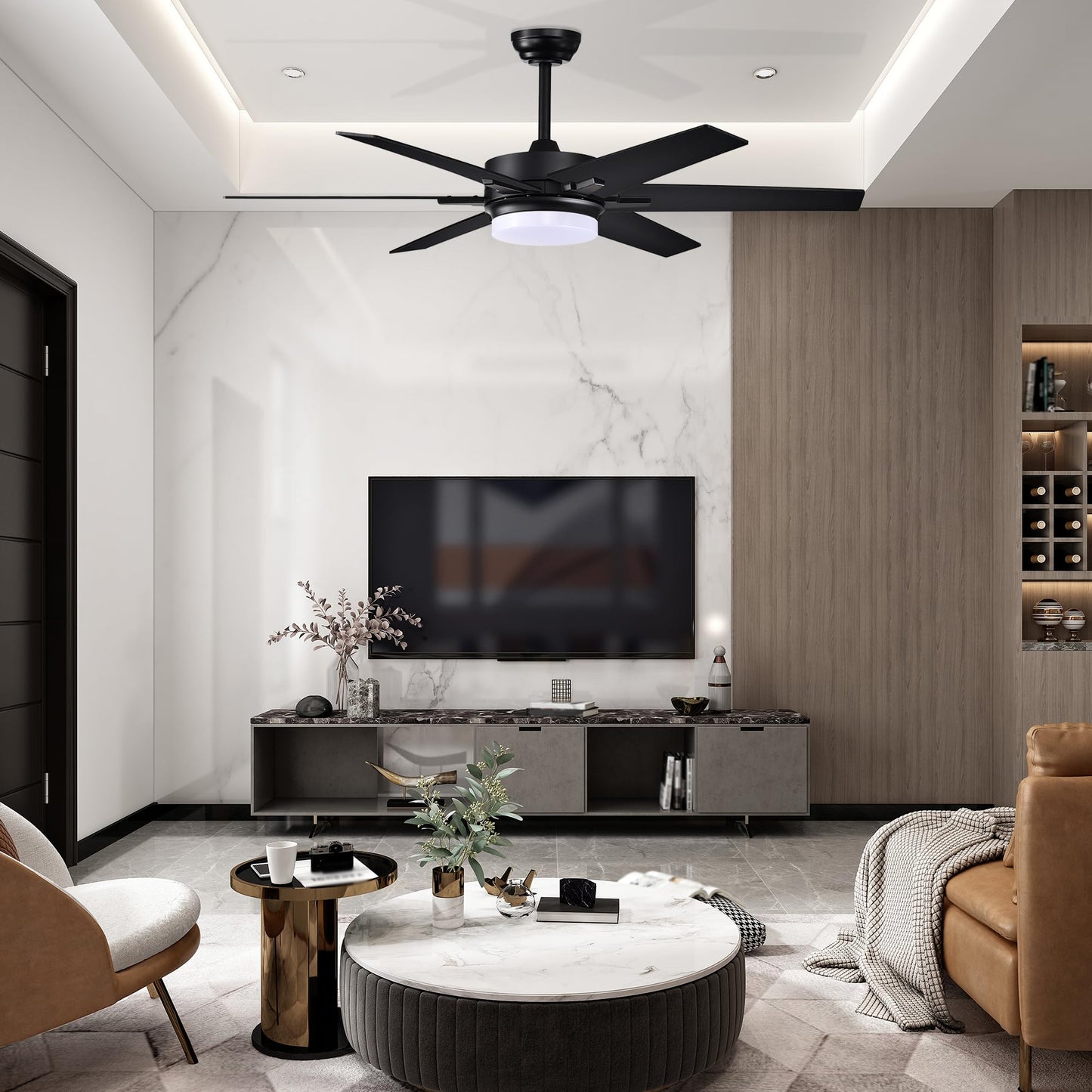 Edvivi 52 Inch LED Ceiling Fan with Lights and Remote Control, Low Profile Ceiling Fan with 6 Dual Finish Blades, 6-Speed Noiseless Reversible Motor