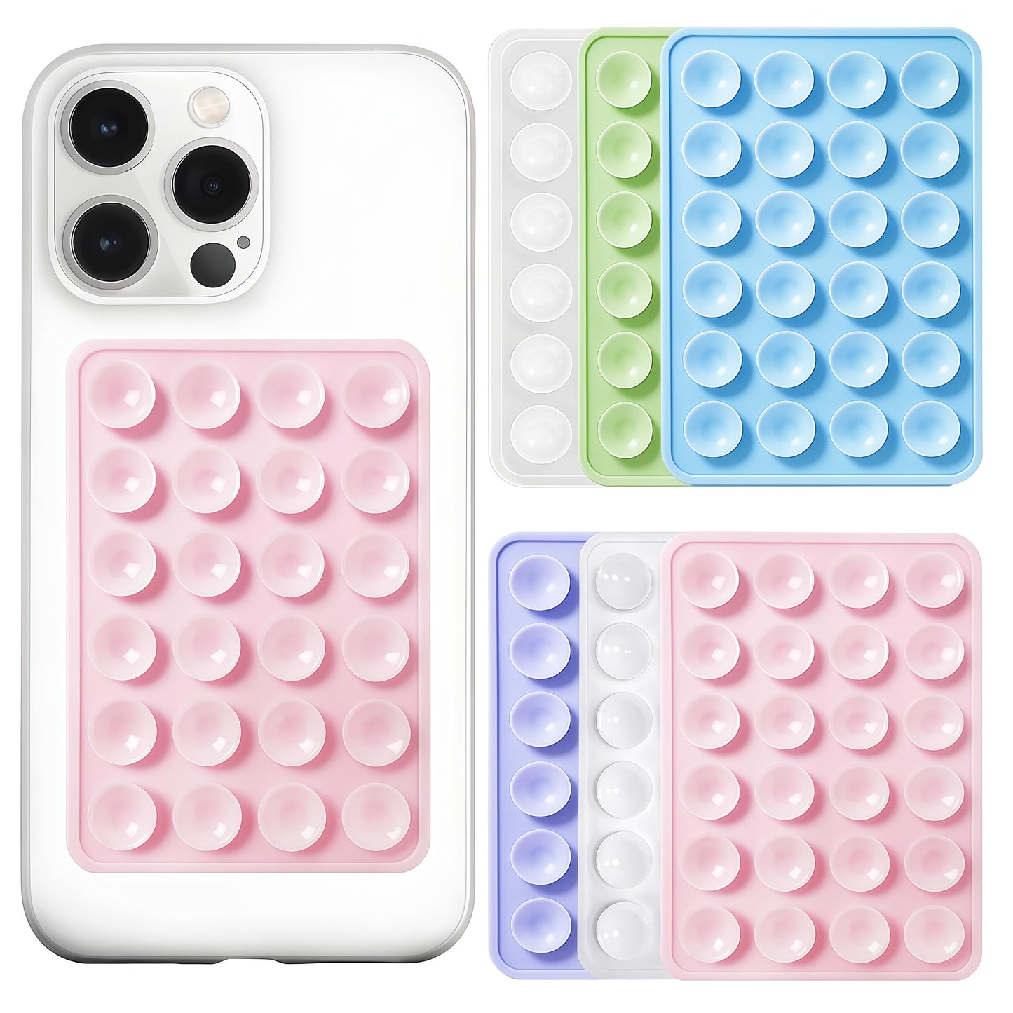 Anteel 6 Pack Silicone Suction Phone Case Adhesive Mount, Strong Grip Holder for Selfies and Tiktok Videos, Hands-Free Sticky Phone Grip for iPhone