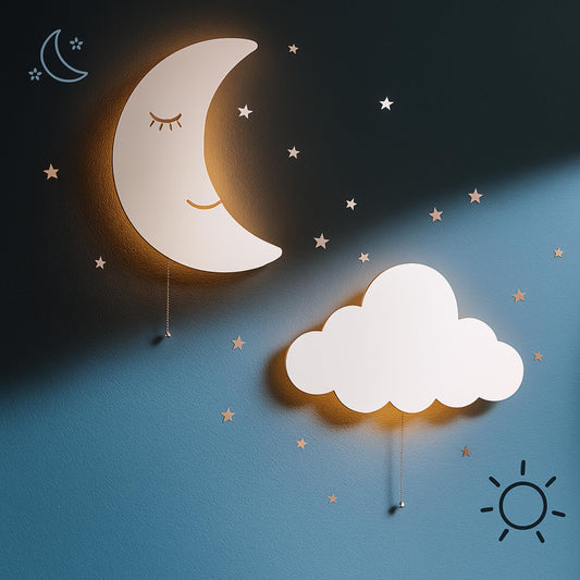 Tip perk 2 Pack Cloud & Moon Lights - Floating Cloud & Moon Wall Lamps for Nursery | Cute Floating Lamps for Kids Bedroom | Battery-Operated Hanging