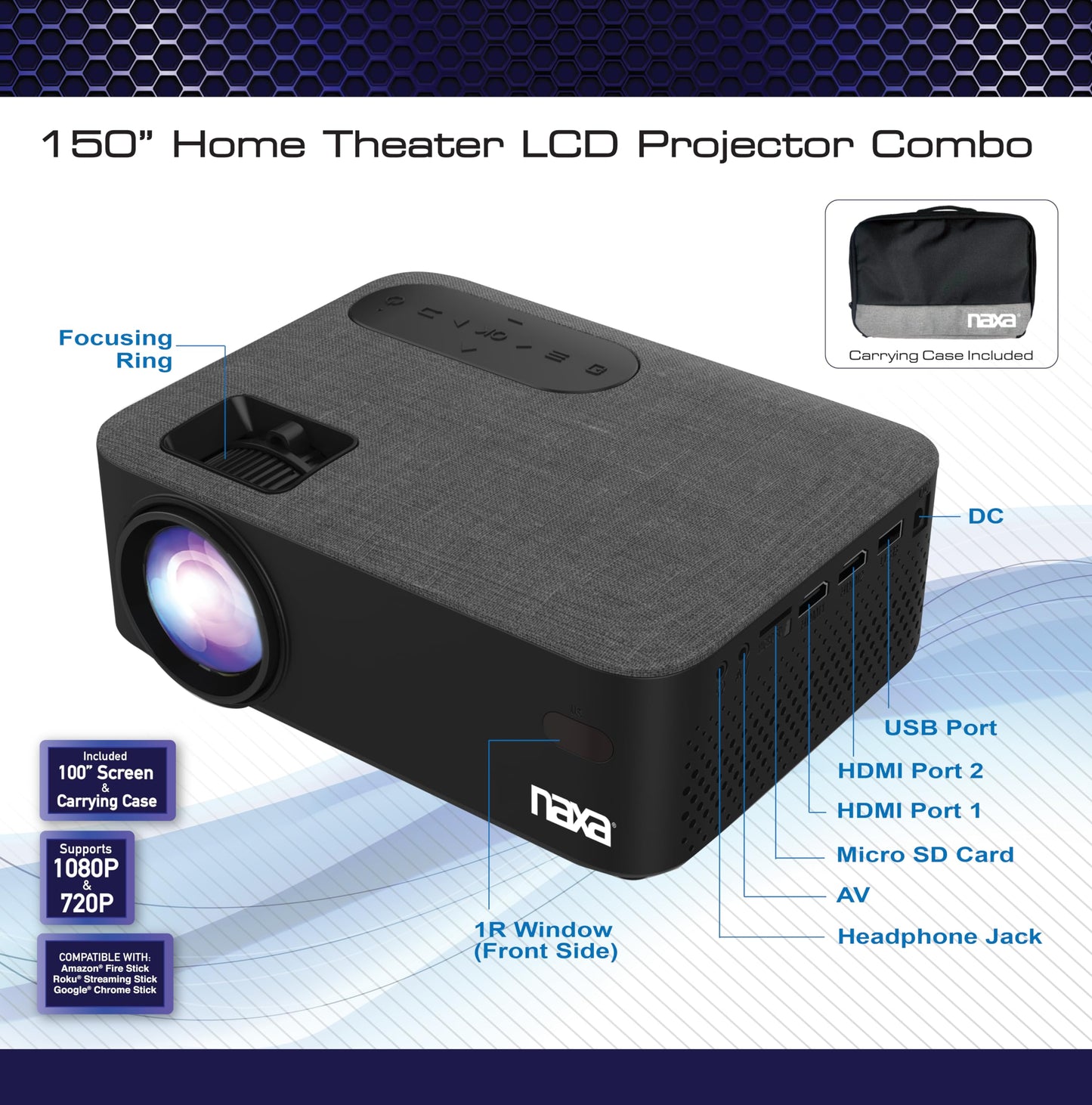 Naxa Electronics NVP-2001C 150-inch Home Theater LCD Projector Combo, Black