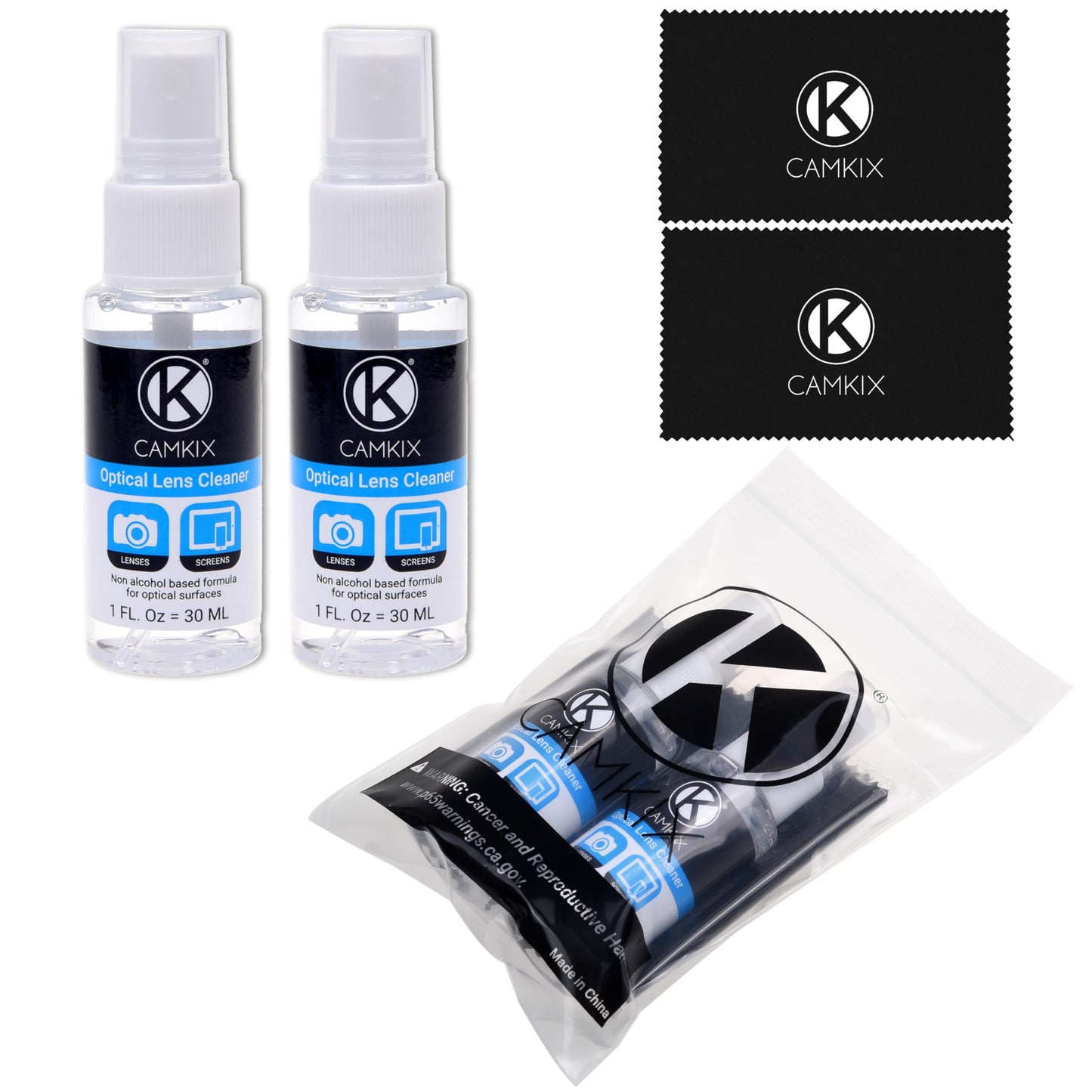 Camkix Lens and Screen Cleaning Kit - 2X Cleaning Spray 2X Microfiber Cloth - Perfect to Clean The Lens of Your DSLR and Compatible with Your Camera