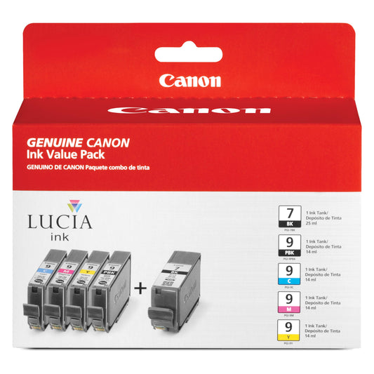 Canon PGI-9 / PGI-7 Genuine Five Color Multi Pack, Compatible with MX7600, and iX7000 Printers