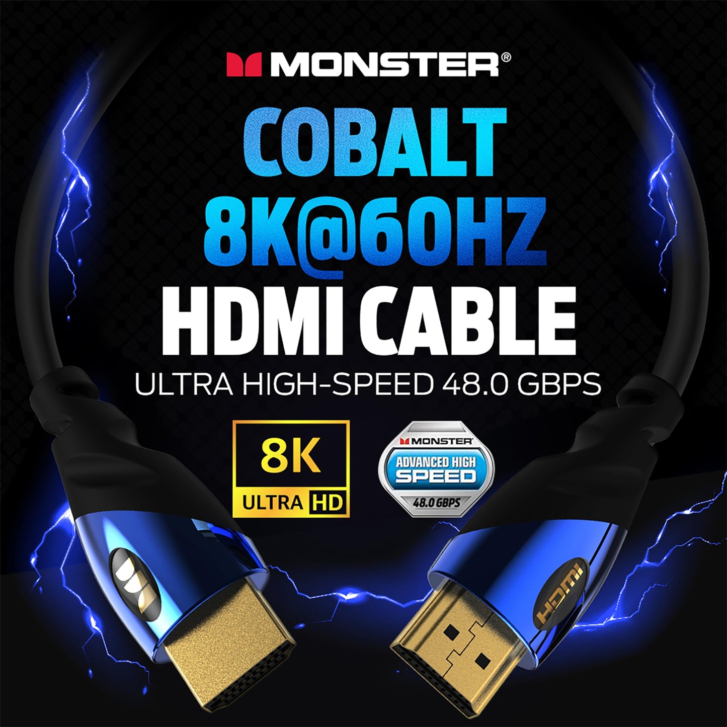Monster 8K HDMI Cable - Xbox Series X & PlayStation 5 HDMI Cable w/ 24K Gold Contacts & V-Grip, 48 Gbps Speed, 60/120 Hz Refresh Rate, Dynamic HDR