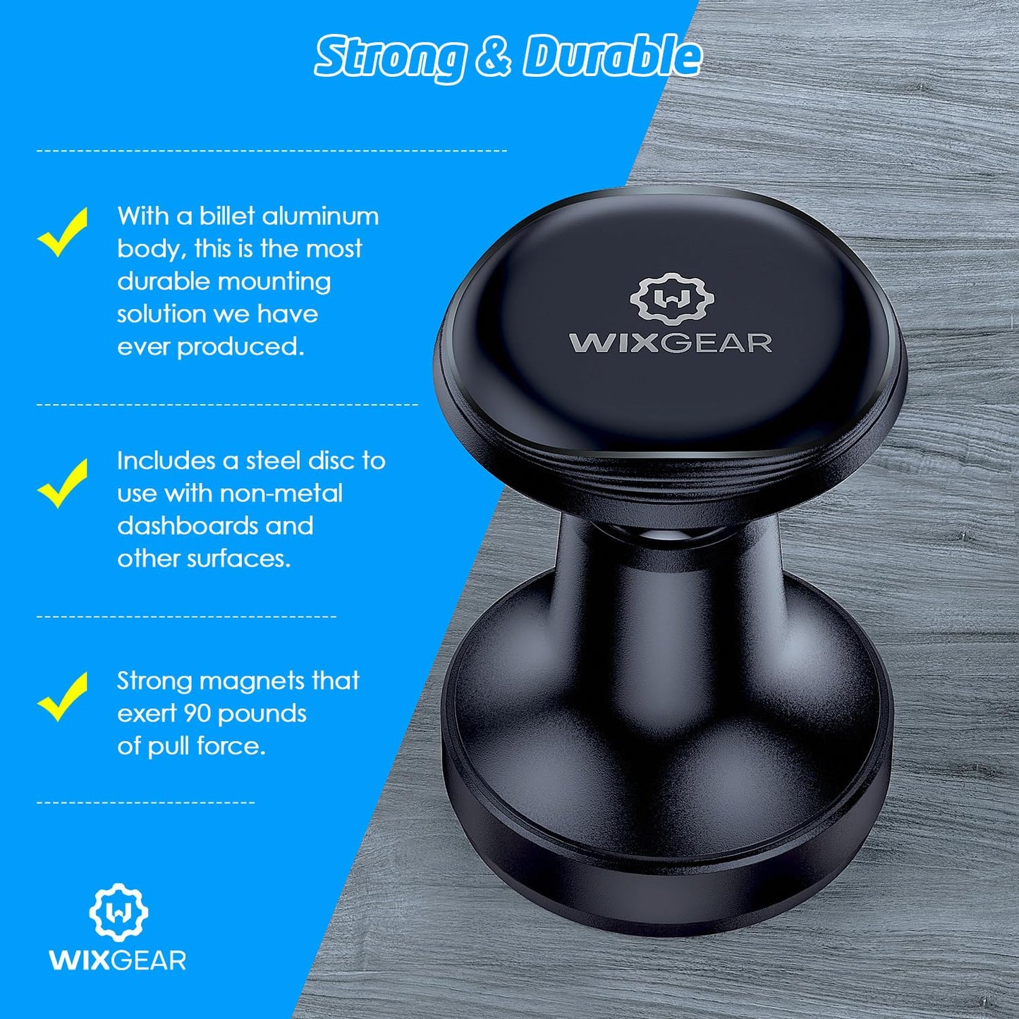 WixGear Aluminum Metal Heavy Duty Magnetic Phone Mount for Car, Magnetic Car Dash Mount, 360-degree Rotation Aircraft-Grade Aluminum Metal, Compatible
