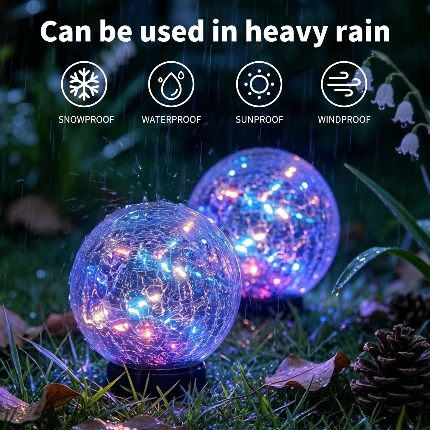 HOTEAGLE Solar Globe Lights Outdoor Waterproof-Large 2-Pack LED Solar Balls Lights for Outside Garden-Cracked Glass Ball Solar Lights for Garden Patio