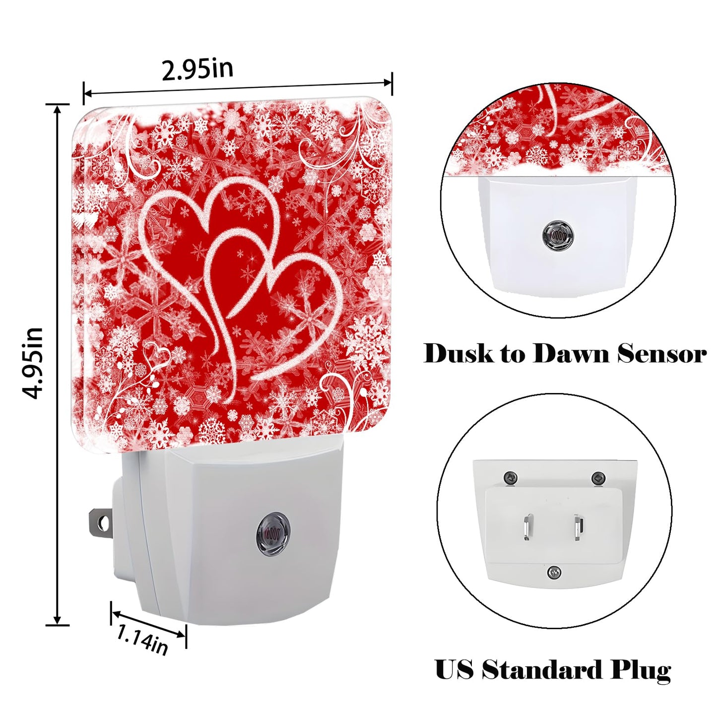 FSHVQKD Red Sweet Hearts Night Light,Plug Into Wall with Dusk to Dawn Light Sensors, Warm Nightlights for Bedroom, Bathroom, Hallway, Kitchen, Gifts