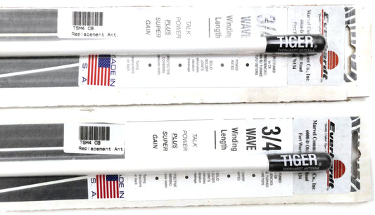 Lot of 2 Everhardt TSM4-W 3/4 Wave 4 ft Fiberglass “Super Flexâ€ CB Radio Antenna - White