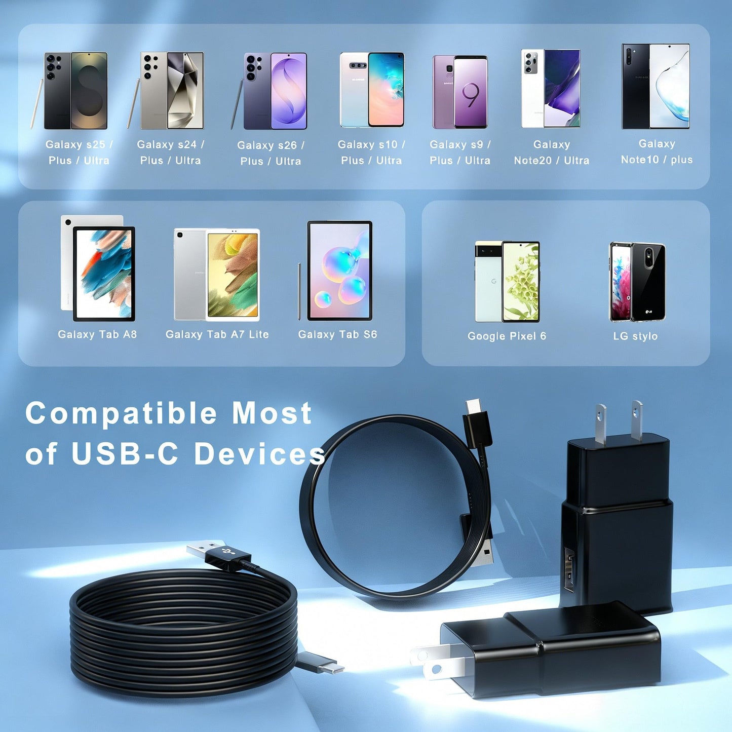 Phone Charger Android Type C 10 FT USB to USB C Charging Cable Fast Charger for Samsung Galaxy S10/S10e/S10+/S9/S9+/S8/S8+/S23/S22/S21