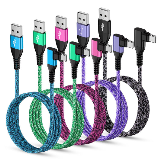 USB C Power Cord 3.1A Samsung C Type Fast Charging Cable Right Angle 90 Degree 5Pack 6ft Android Phone Charger Charge for Samsung Galaxy S25 Ultra A16