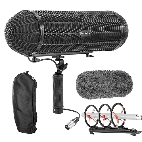 Movo BWS1000 Blimp Wind & Vibration Protection System for Shotgun Microphones - Features 12-point Internal Shockmount, Integrated XLR Cable, Furry