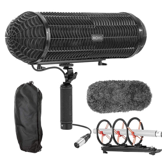 Movo BWS1000 Blimp Wind & Vibration Protection System for Shotgun Microphones - Features 12-point Internal Shockmount, Integrated XLR Cable, Furry