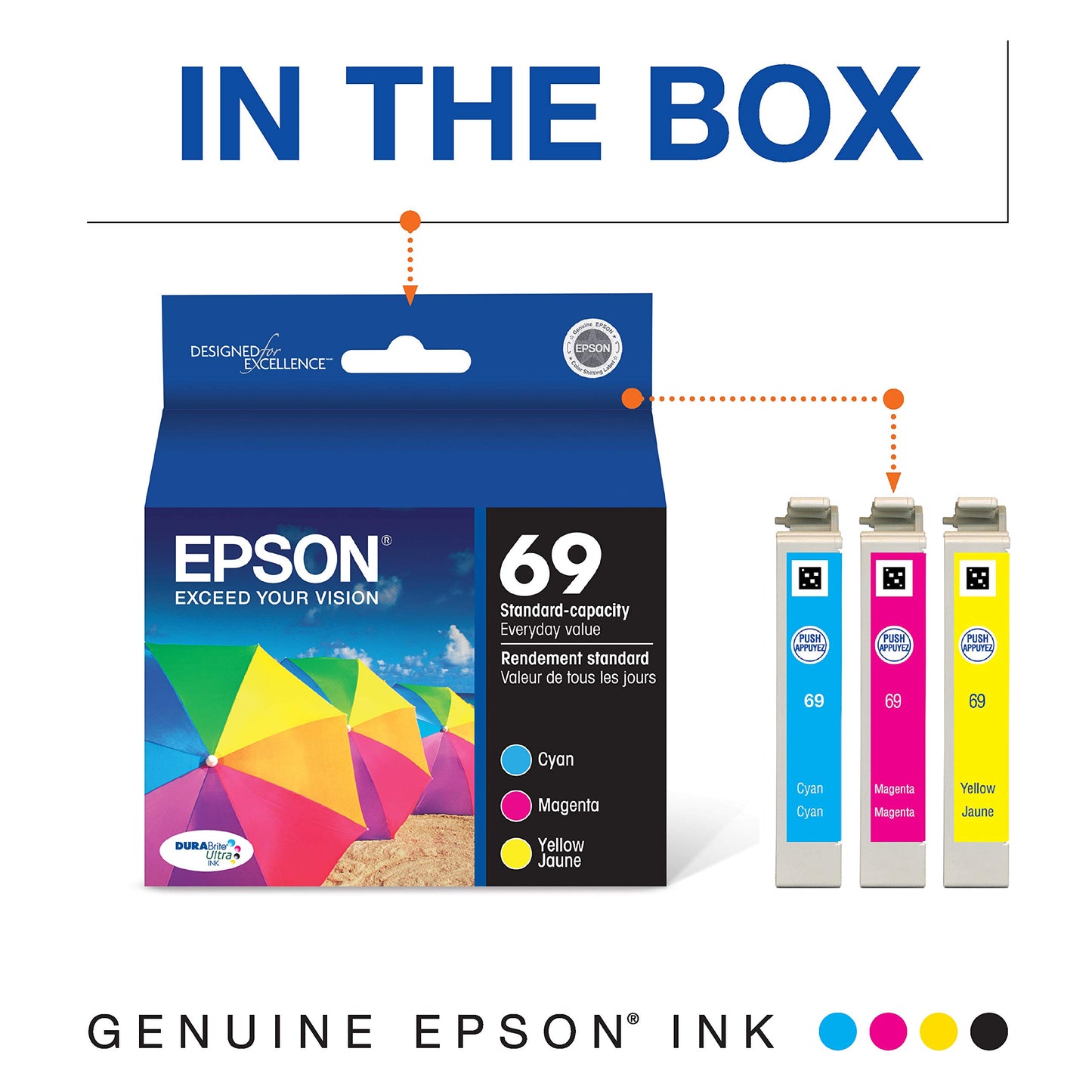 Epson 69 DURABrite Ultra Ink Color Combo Pack for CX-6000, 7000F, 7400, 8400, 9400, 9475 ; NX-400, 415, 510, 515; WF-1100, 600, 610 and Other Select