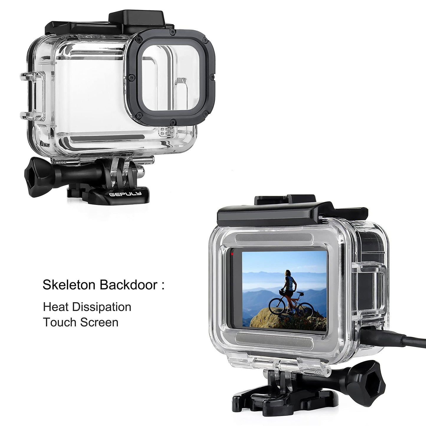 GEPULY Skeleton Housing Case Side Open Protective with Aluminum USB Pass Through Side Door Cover for GoPro Hero 9 10 11 12 13 Black - Charging Camera