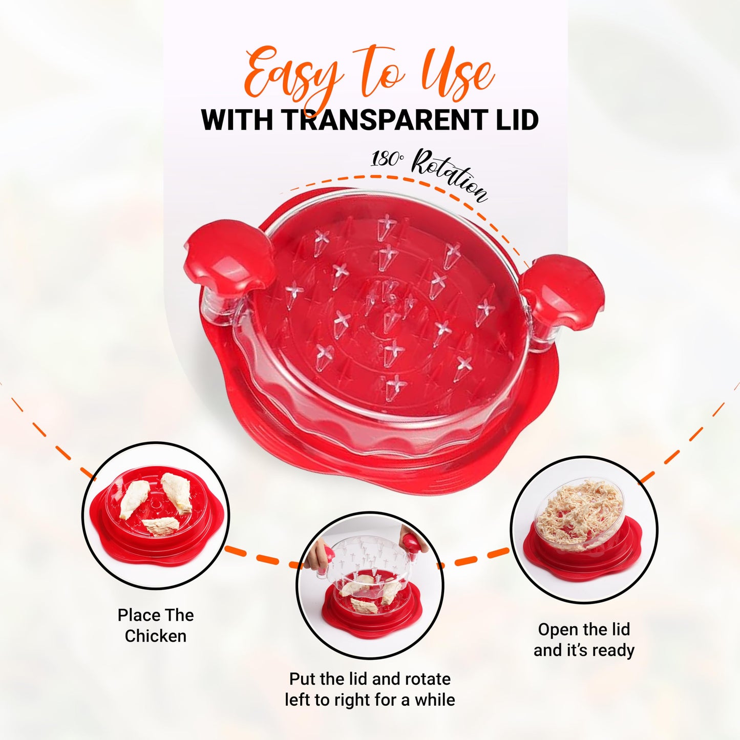 Large Chicken Shredder Tool – 10" BPA-Free Manual Meat Shredder for Chicken, Pork & Beef, Anti-Slip Ergonomic Handle, Brush Included, Red