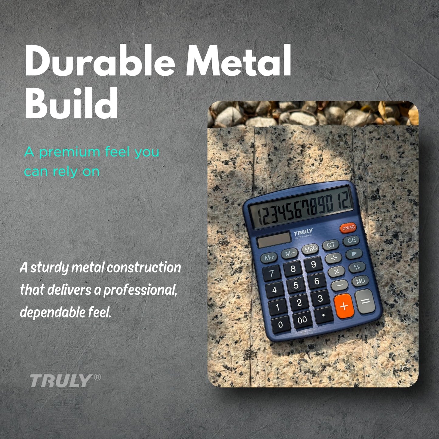 TRULY 12 Digits Desktop Calculator with Large LCD Display and Sensitive Button, Dual Solar Power and Battery, Standard Function for Office, Home