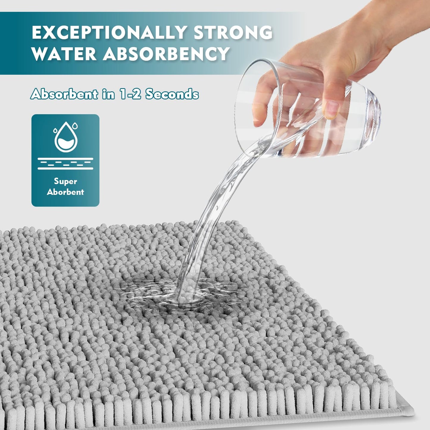 Bathroom Rugs Set 3 Pieces Extra Soft and Absorbent Shaggy Bath Rugs, Chenille Bathroom Mats, Non-Slip Plush Carpet Runner, Bathrooms Set with Toilet…