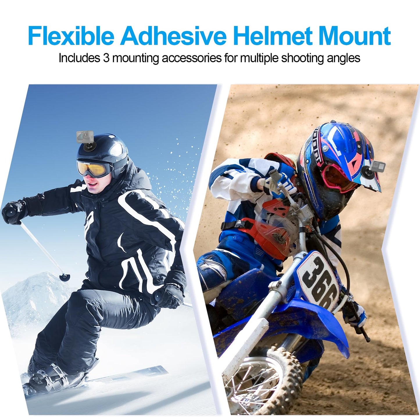 3 Pack Flexible Adhesive Helmet Mounts, Sticky Helmet Camera Mount Kit with Large Base, Accessories for Gopro Hero13/12/11/10/9/8 Max DJI Action 5 Pro