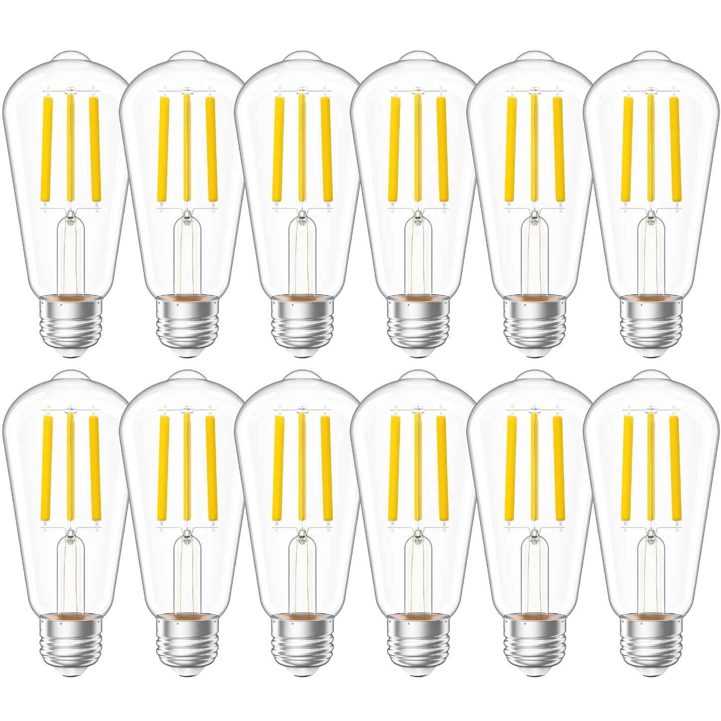 Sunco 12 Pack ST58 Filament LED Edison Bulbs, E26, 8.5W=75W, Dimmable