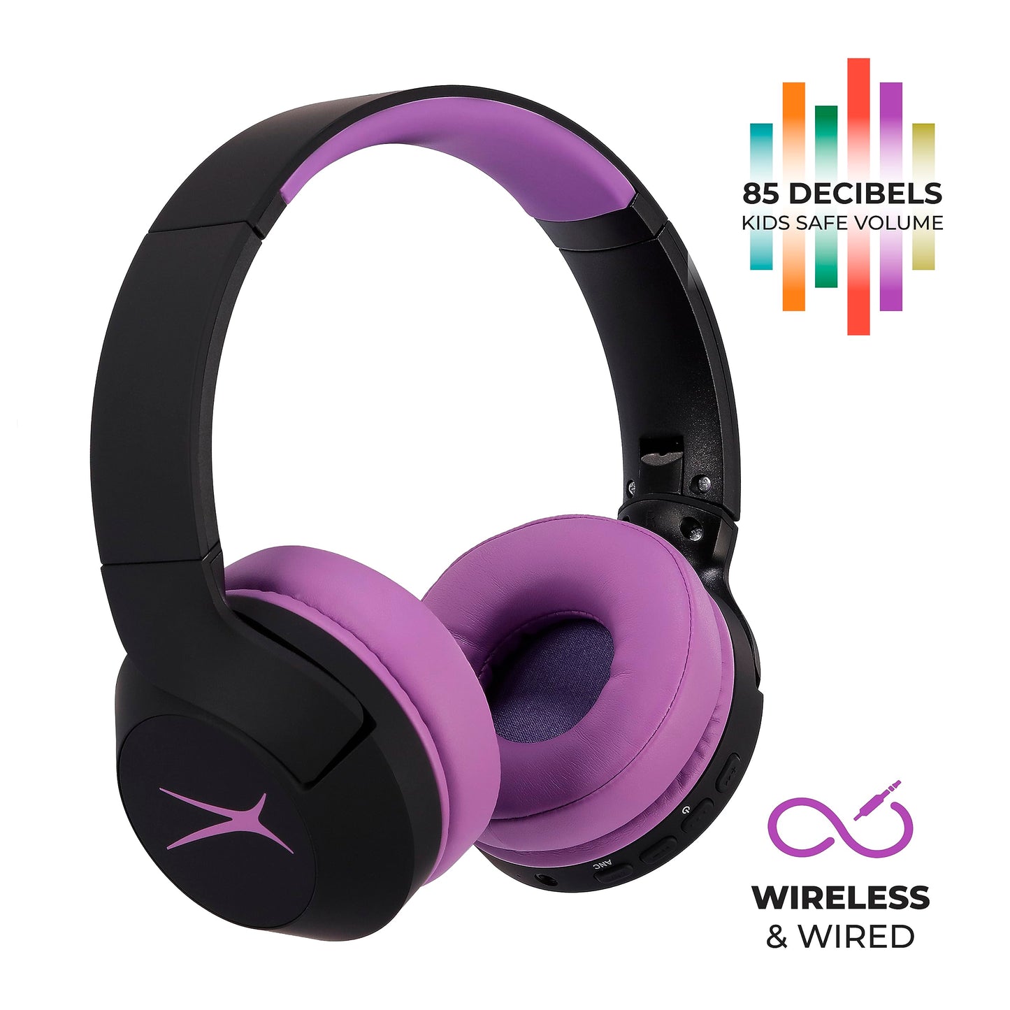 Altec Lansing Kid Safe Noise Cancelling Wireless Headphones 15H Battery, 85dB Volume Limit, Foldable Design Powerful Sound, Active Noise Cancellation