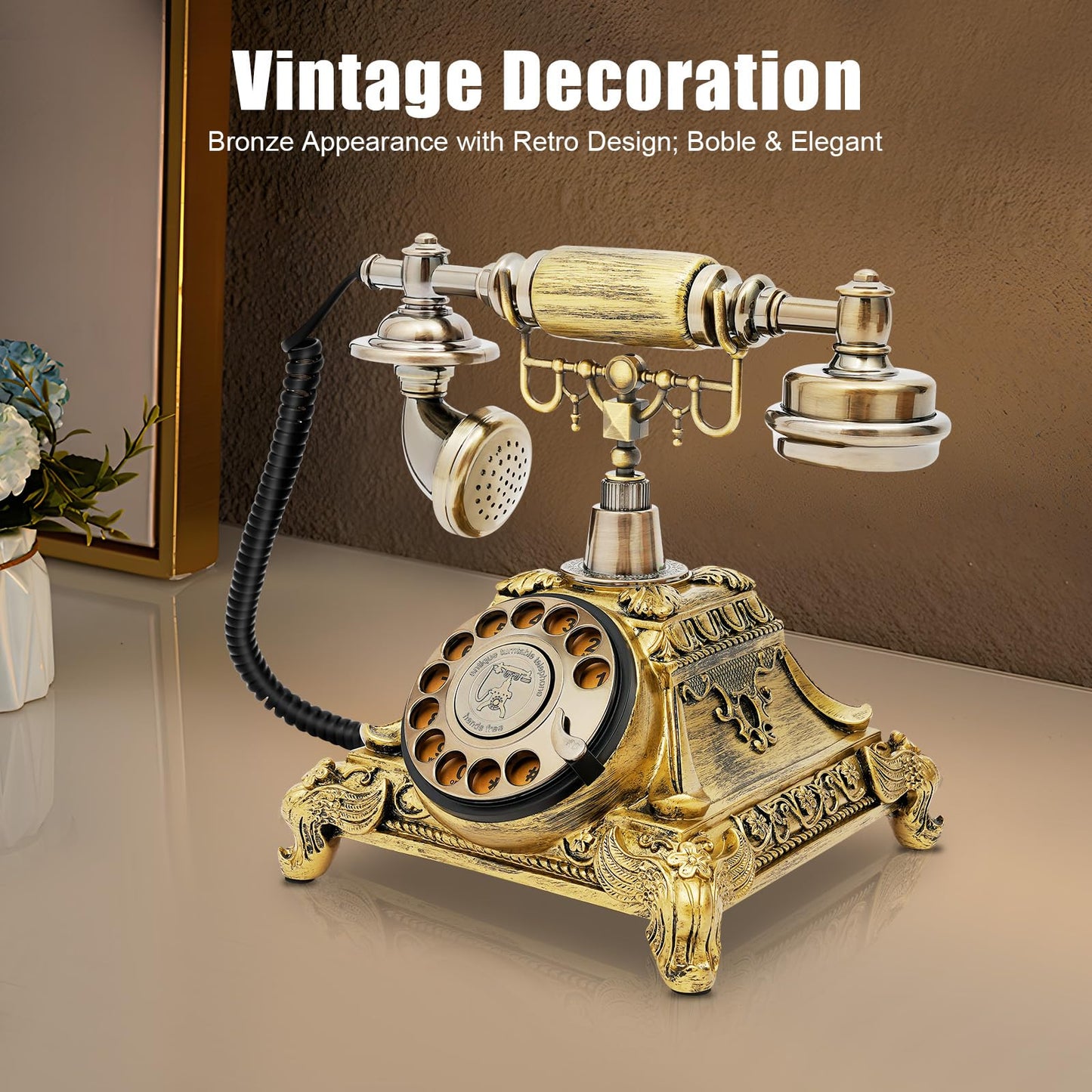 Vintage Phone with Redial Function, Retro Rotary Dial Phones with Noise-canceling Function, Resin Antique Phone Old Fashion for Cafe, Landline