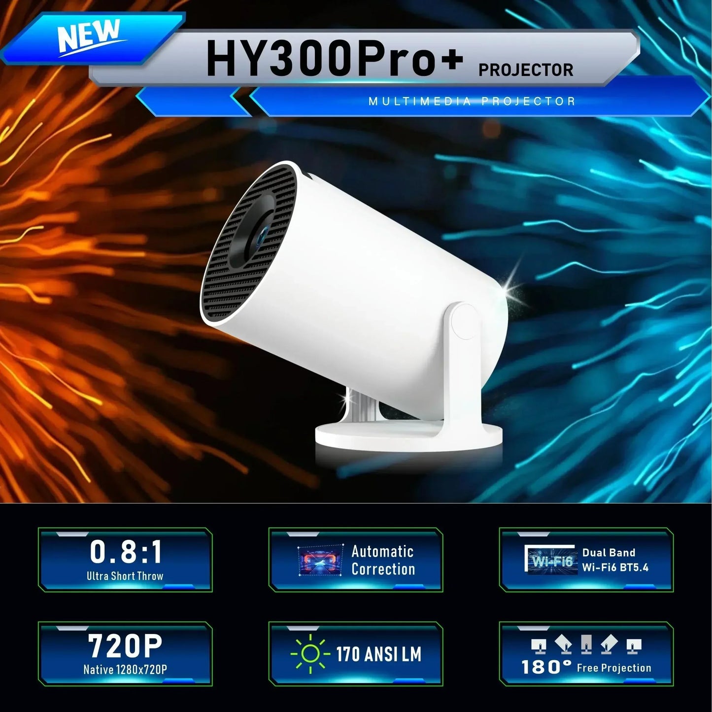 Mini Projector,Upgraded Smart 4K Projector with Wifi 6 and Bluetooth 5.4,Portable Projector with Android 14, Automatic Keystone Correction,180