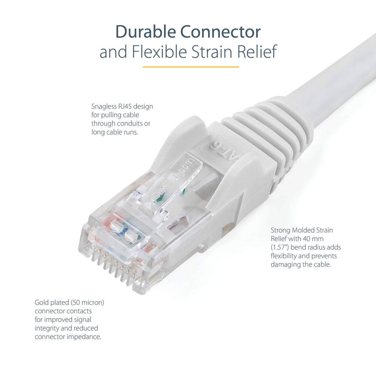 StarTech 50ft CAT6 Cable - White CAT6 Ethernet Cable - Gigabit Ethernet Wire - 250Mhz 100W PoE RJ45 UTP CAT 6 Network Patch Cord Snagless