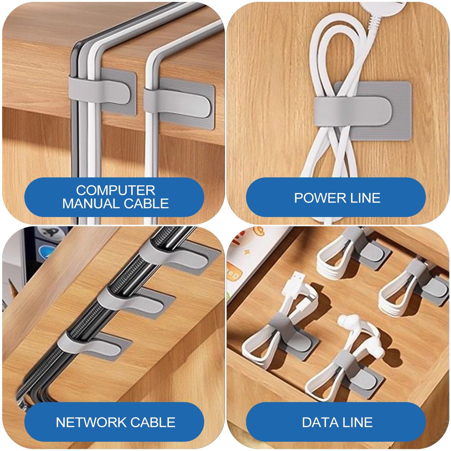 RingsTown 120 Pieces Self-Adhesive Hook and Loop Cable Straps - Perfect for Office and Home Cable Management, Easily Organize Desktop Cables