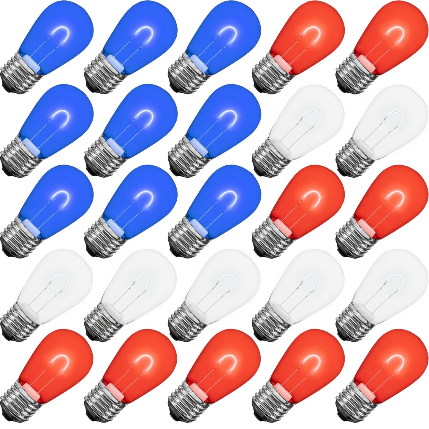 Novelty Lights 25 Pack S14 LED Glass Flex Filament Patio Globe Bulbs