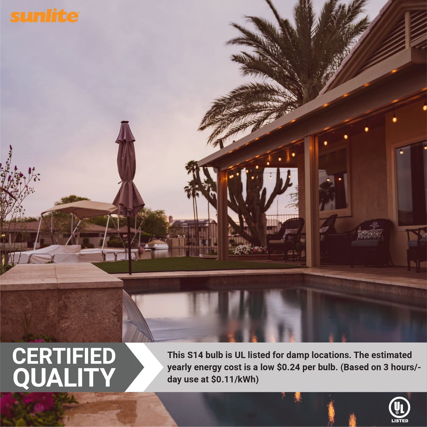 Sunlite 41655-SU LED S14 Filament Style String Light Bulb, UL Listed, 2 Watts (25W Equivalent), 200 Lumens, Medium Base (E26), Dimmable, Clear Glass
