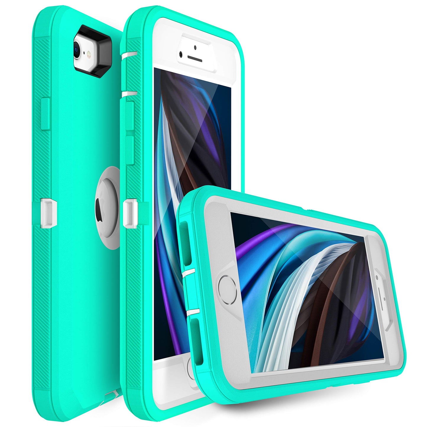 MXX iPhone SE 2020 Heavy Duty Protective Case with Screen Protector [3 Layers] Rugged Rubber Shockproof Protection Cover & Rotating 360 Degree Belt