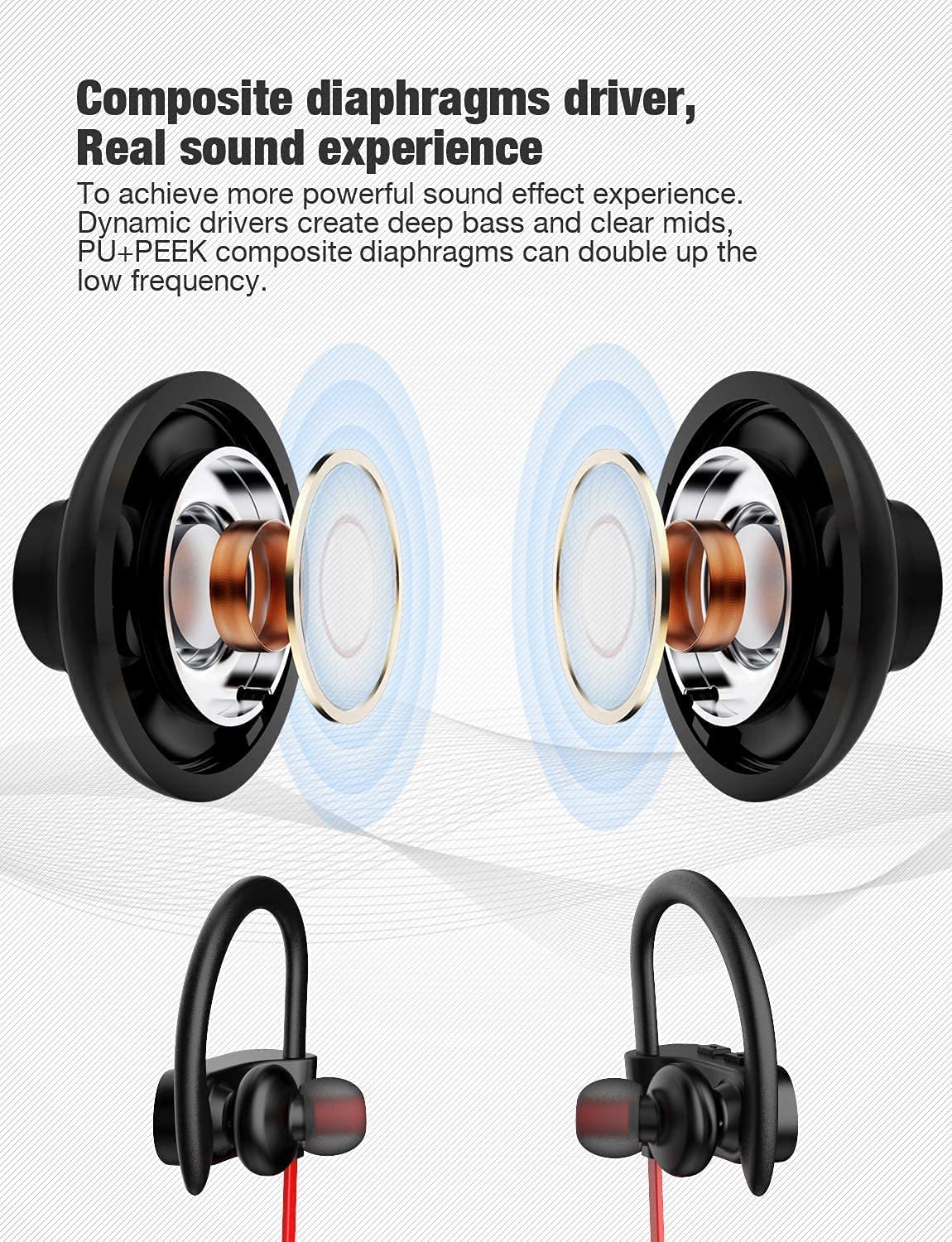 OTIUM LFS Bluetooth Headphones, Wireless Earbuds IPX7 Waterproof Sports Earphones with Mic HD Stereo Sweatproof in-Ear Earbuds Gym Running Workout 15