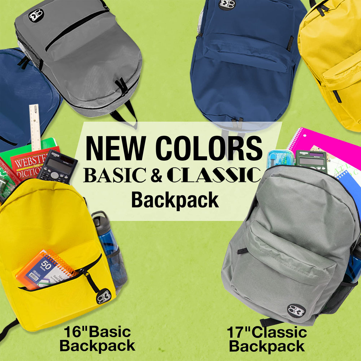 BAZIC PRODUCTS 17 in Mustard Classic School Backpack