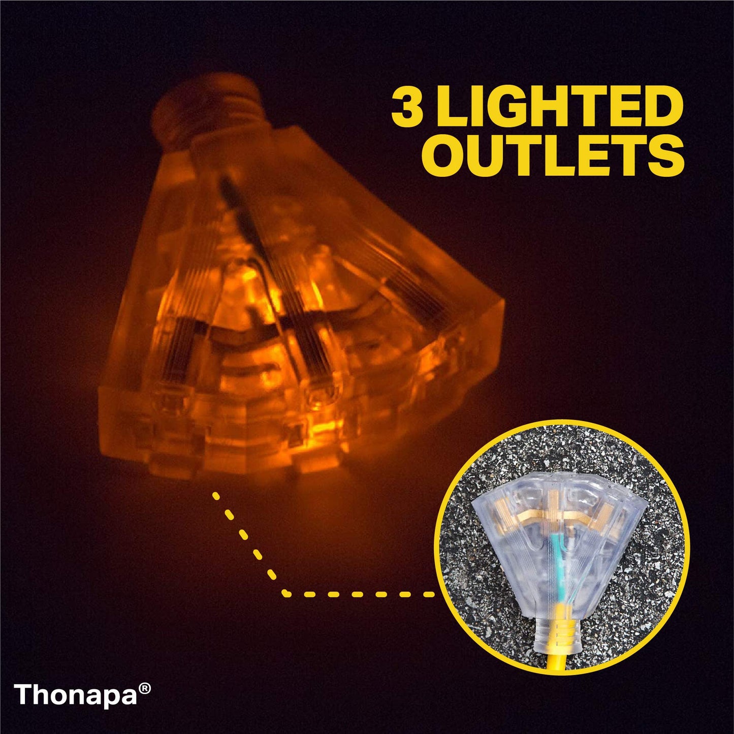 Thonapa 40 ft Retractable Heavy Duty Extension Cord Reel 3 Outlets - 12 Gauge Heavy Duty Yellow Power Cable with Multiple Outlets 15 Amp SJTW