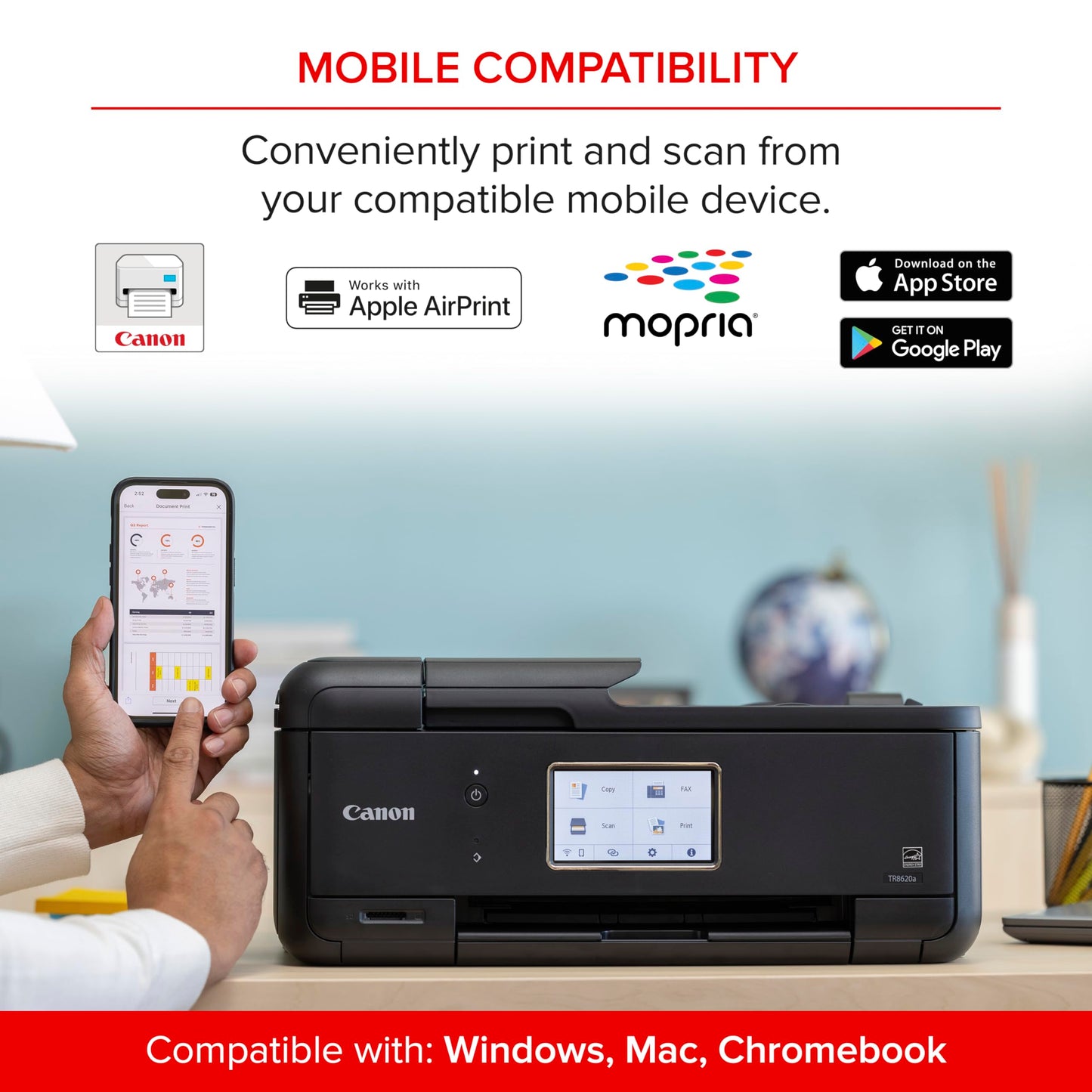 Canon PIXMA TR8620a - All-in-One Printer Home Office|Copier|Scanner|Fax|Auto Document Feeder | Photo, Document | Airprint (R), Android, Black, Works