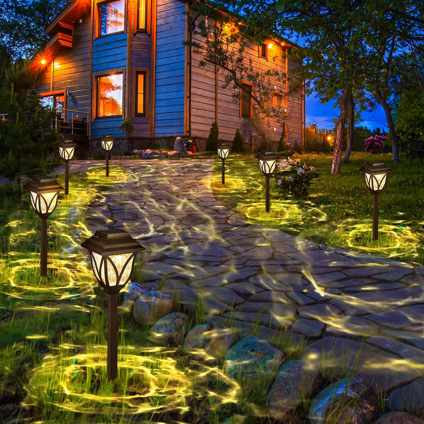 Springwind 8 Pack Solar Lights Outdoor Waterproof Garden Lights with Warm LED Light Landscape Lighting for Yard Patio Lawn Walkway Driveway