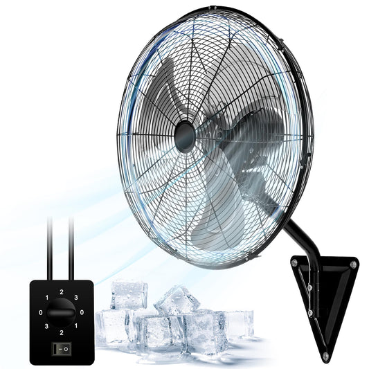 AZOUTDOOR 20" Wall Mount Fan, 7000 CFM High Velocity Industrial Wall Fan with 3-Speed Setting, 120° Oscillating Mounted Fans for Warehouse, Workshop