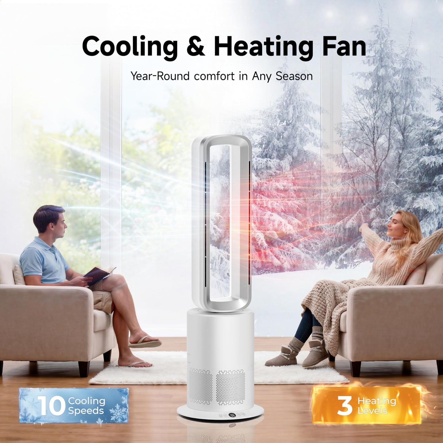 Xcity TP09Pro Bladeless Tower Fan, 3-in-1 Air Purifier, Space Heater & Cooling Fan, Remote Control, HEPA H13 Filtration for Bedroom & Home Office