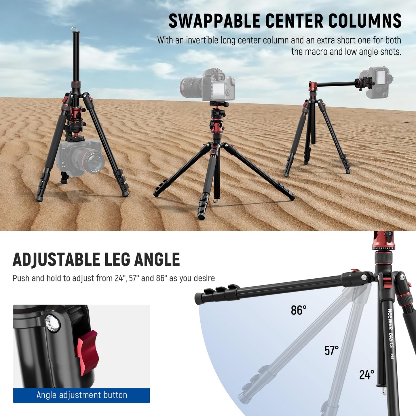 NEEWER Basics 70.9" Camera Tripod Monopod with Center Column & Ball Head, Quick Release Overhead DSLR Cell Phone Holder Stand Compatible with iPhone