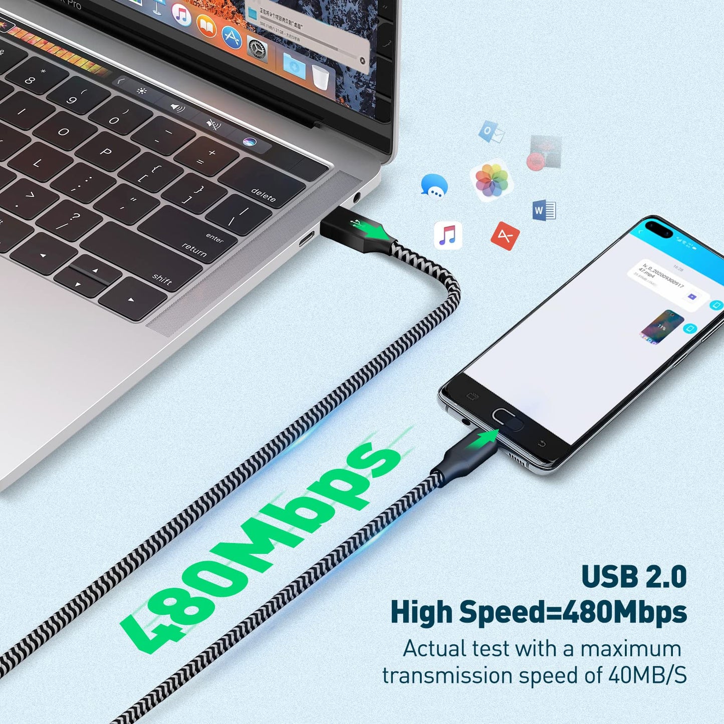 Oillgle Micro USB Charging Cable 10/10/10FT, 3 Pack Nylon Braided Charger Cables Black&White