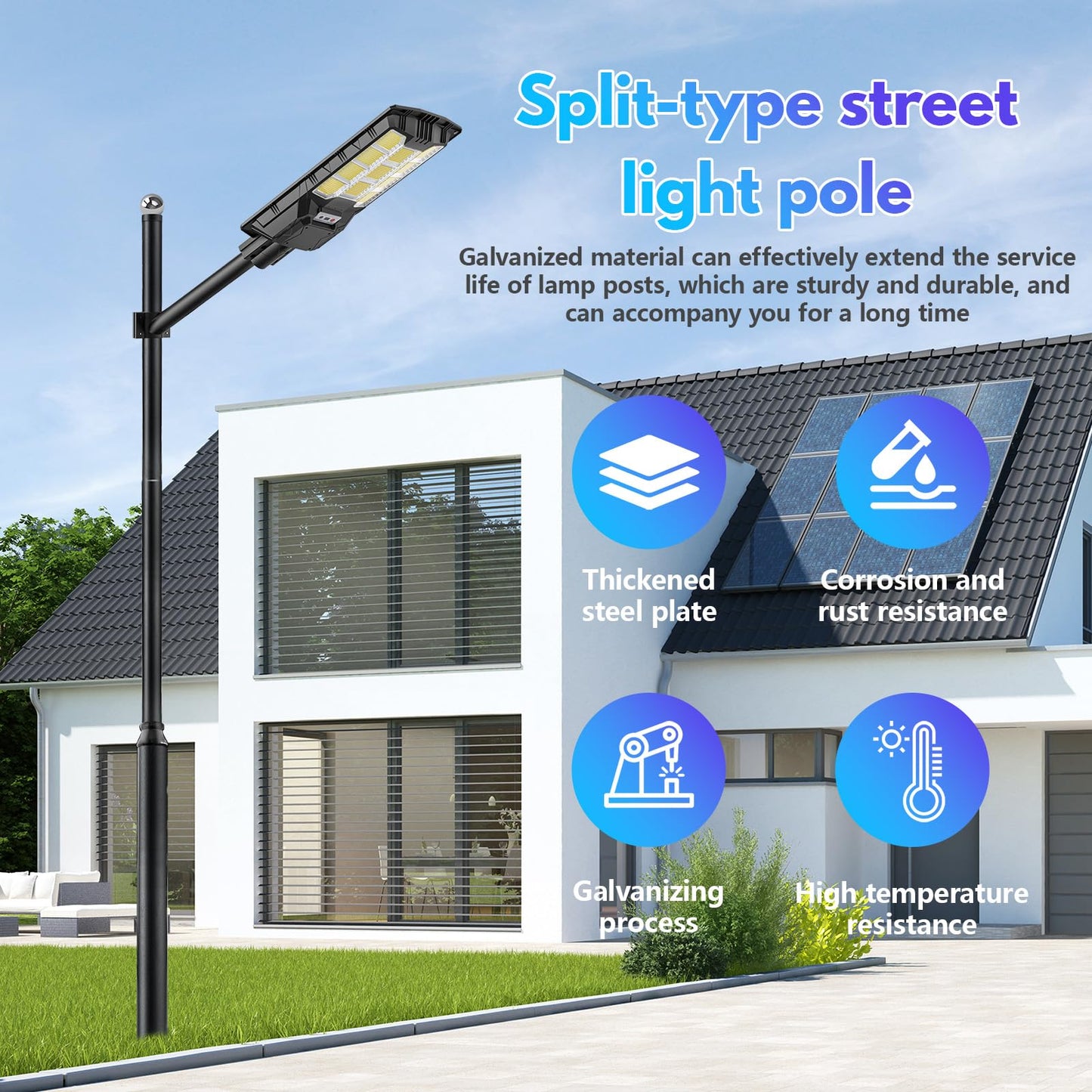 UNDADE Street Light Pole 10Ft Tall, Outdoor Solar Street Lamp Post with Base,Sub-Assembly of Street Light Poles for Backyard, Street